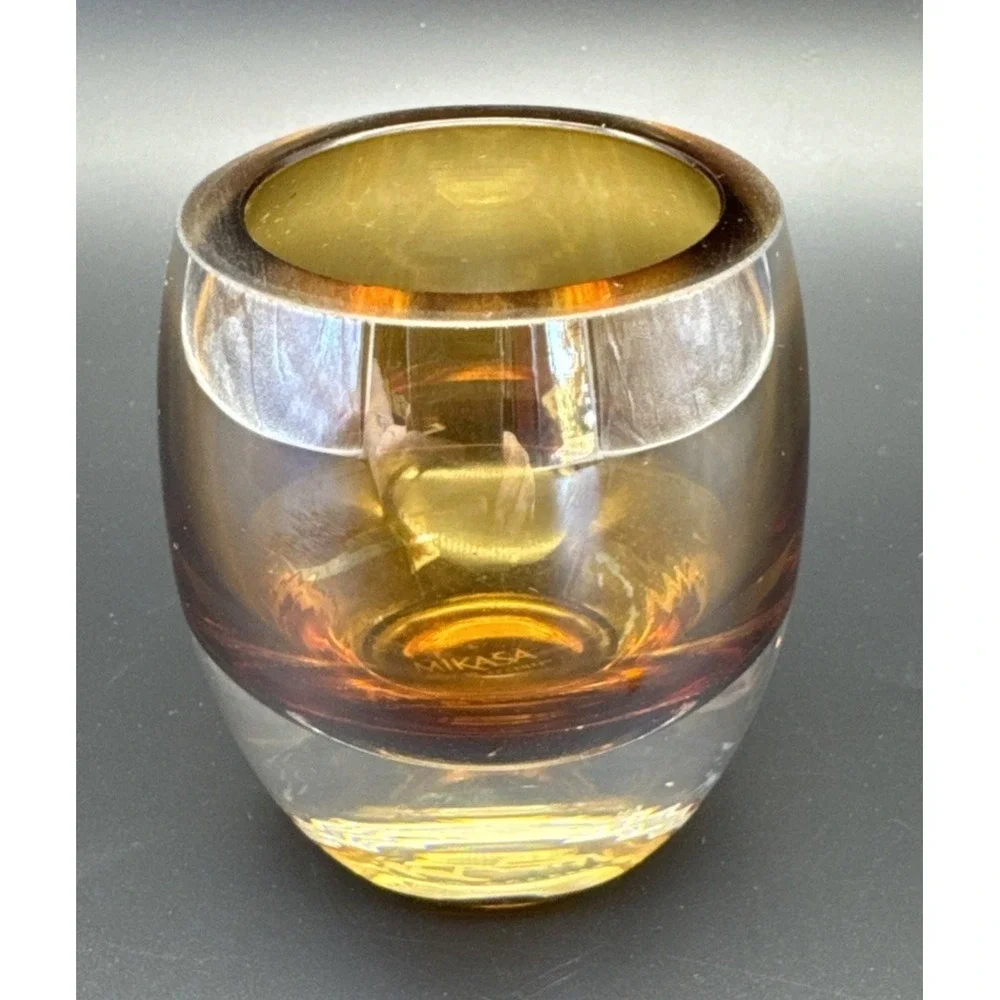 Mikasa Home Accents Solaris Amber Brown Art Glass Votive Candle Holder